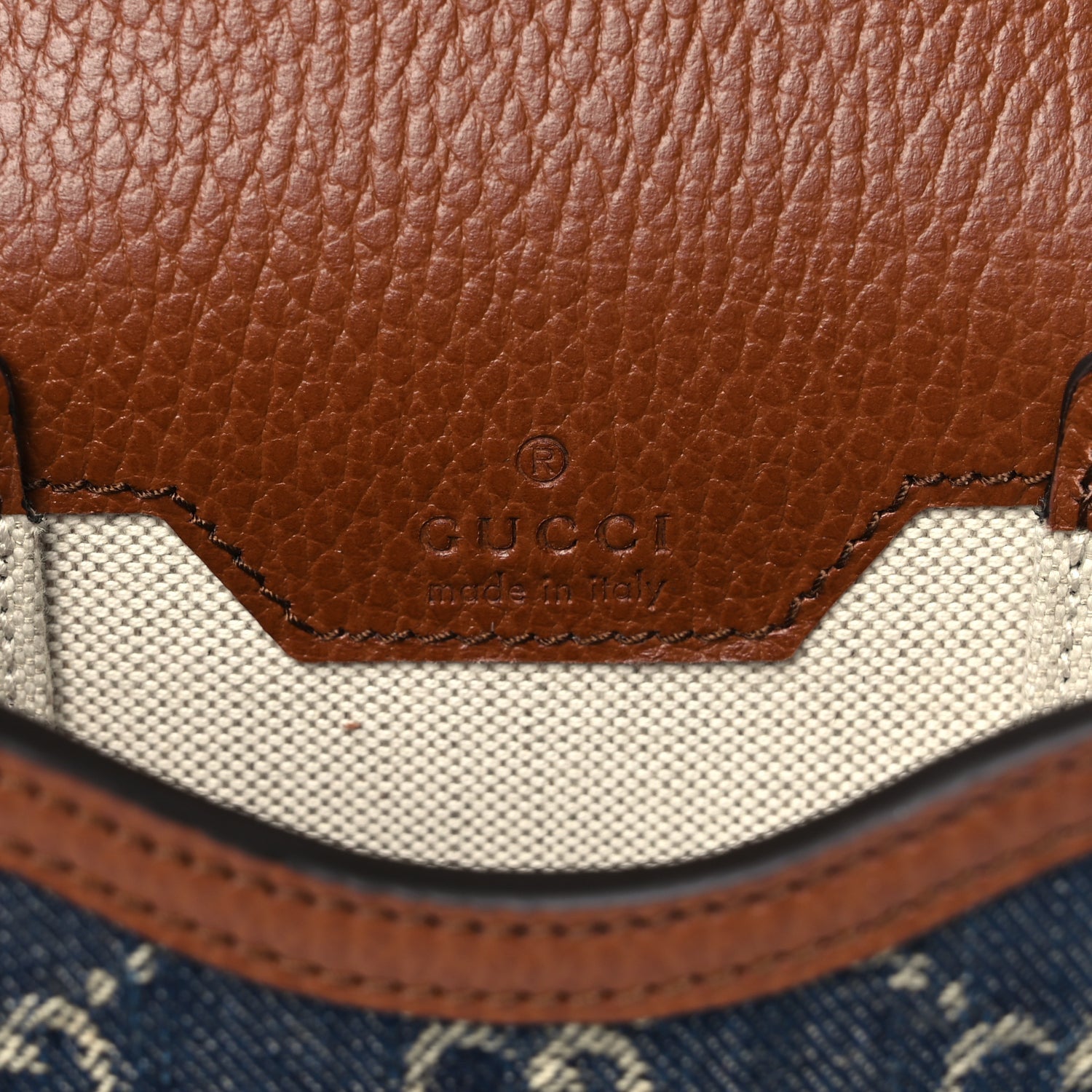 Gucci New Denim GG Monogram Dollar Calfskin Mini Horsebit 1955 Crossbody Bag Blue Tea Cuir Epilog 5 of 10