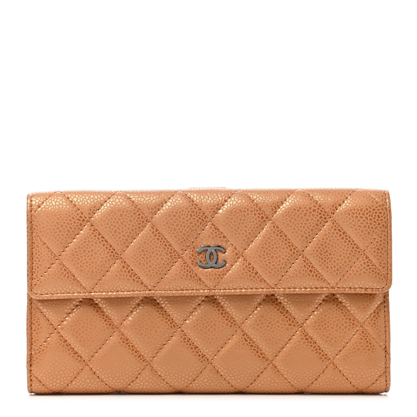 Metallic Caviar Quilted Large Flap Wallet Copper