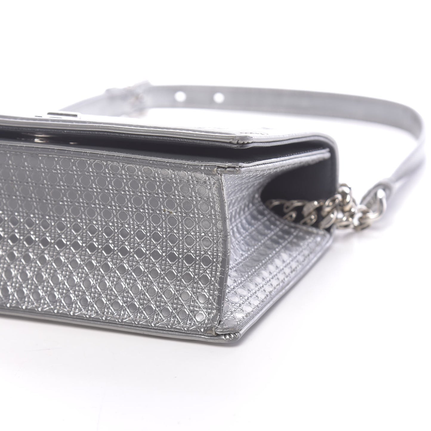 Metallic Patent Micro-Cannage Small Diorama Flap Bag Silver