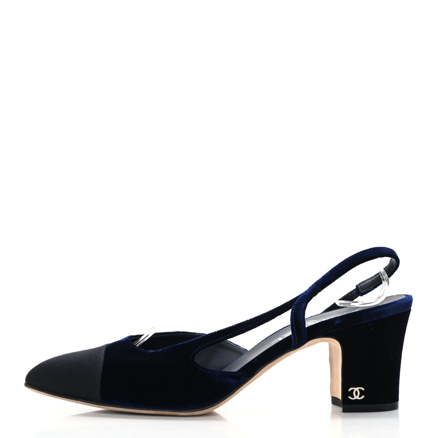 Velvet Grosgrain Cap Toe CC Slingback Pumps 40.5 Blue Black