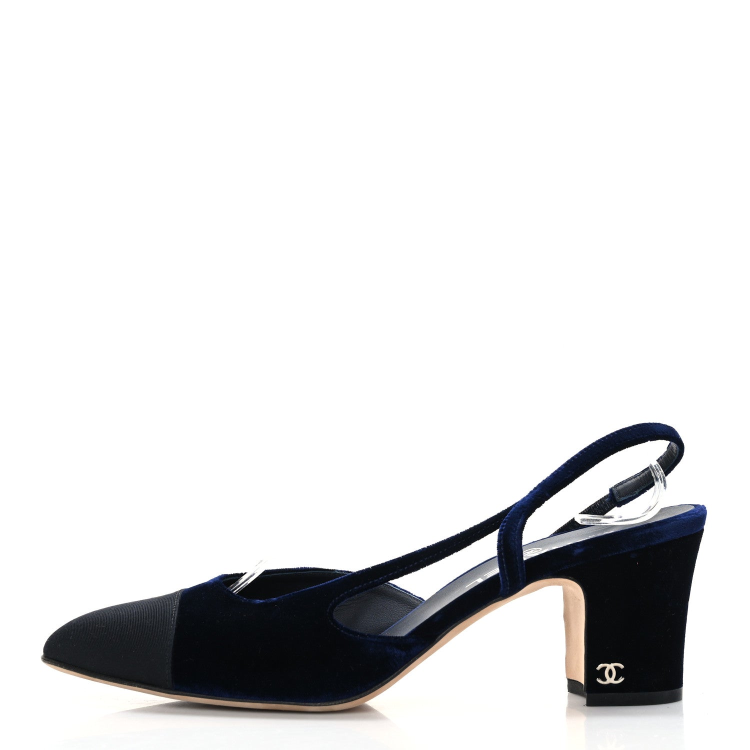 Chanel Velvet Grosgrain Cap Toe CC Slingback Pumps 40.5 Blue Black 1 of 8
