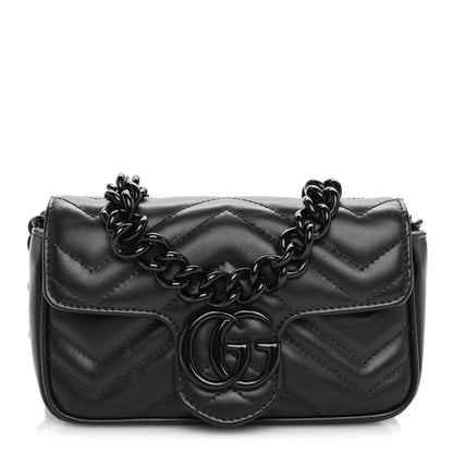 Gucci Calfskin Matelasse Monochrome GG Marmont Chain Belt Bag  Black 1 of 8
