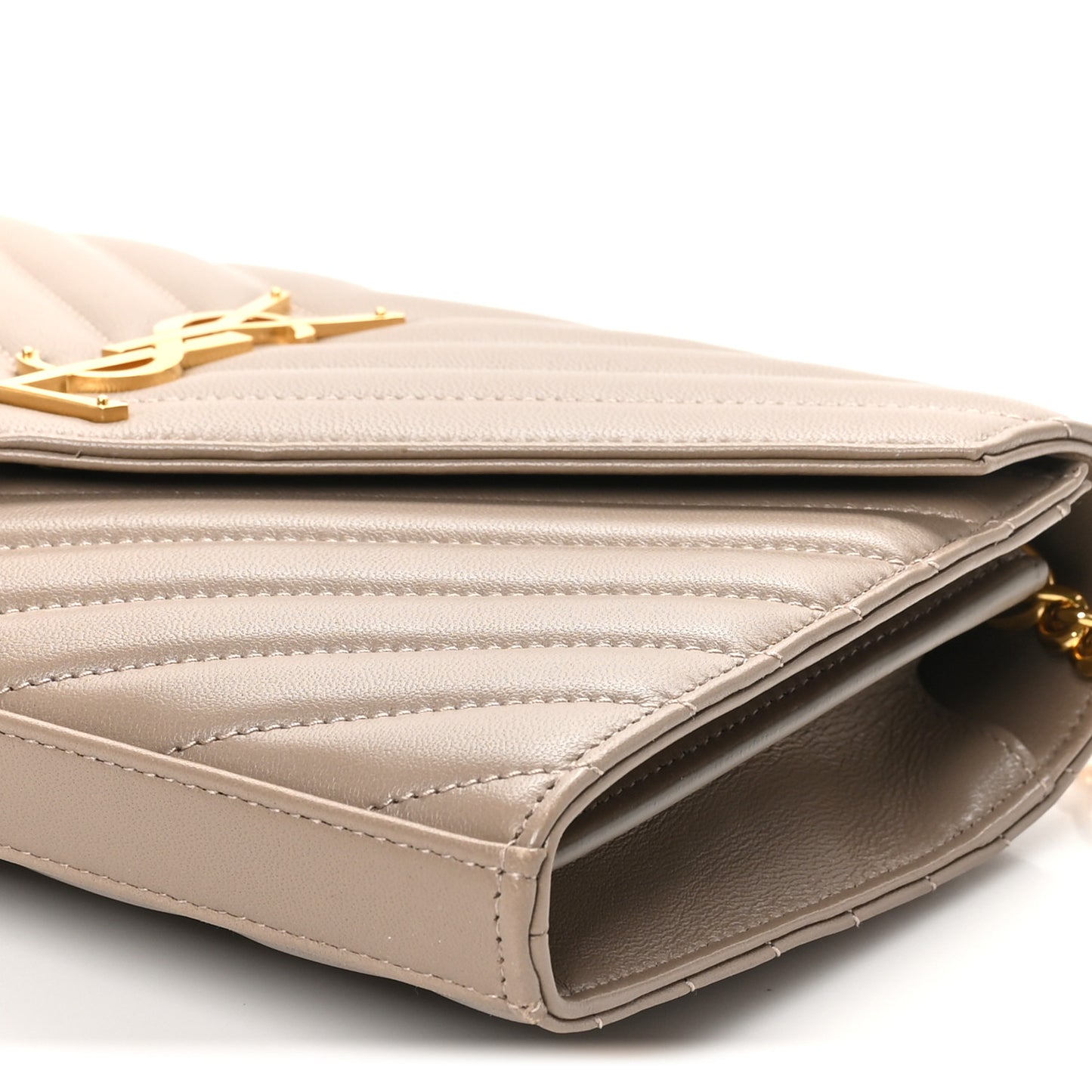Lambskin Matelasse Chevron Monogram Chain Wallet Dusty Grey