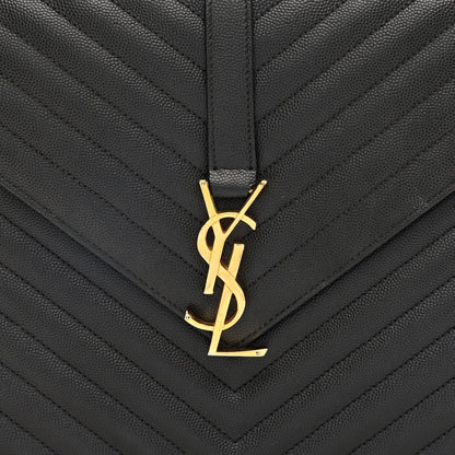 Saint Laurent Grain De Poudre Matelasse Chevron Large Monogram Satchel Earth 7 of 9