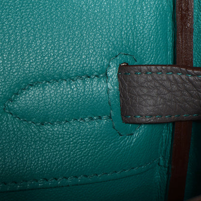 Hermes Togo Horseshoe Birkin 35 Etain Bleu Paon 19 of 26