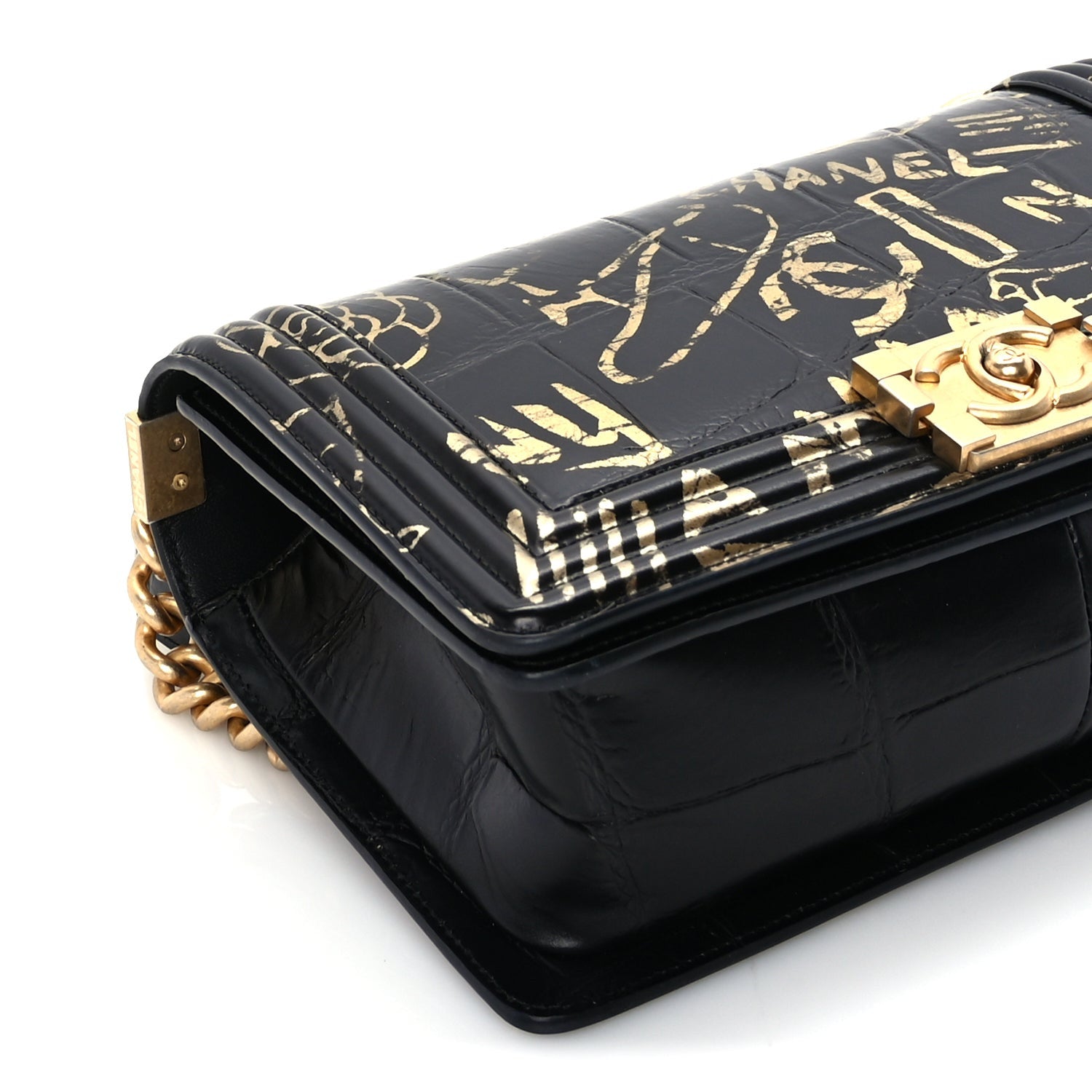 Chanel Calfskin Crocodile Embossed Graffiti Cocodile Medium Boy Flap Black 8 of 9
