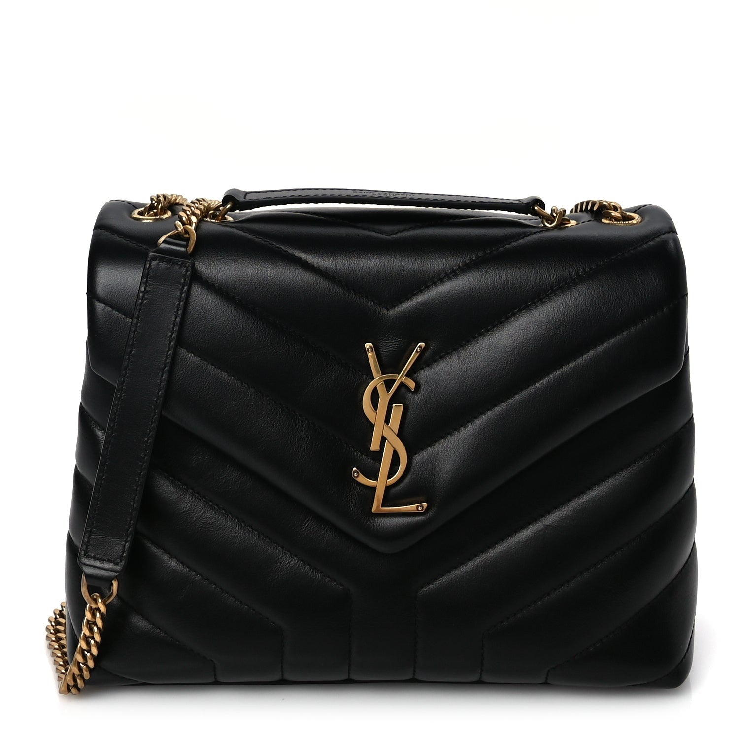 Saint Laurent Calfskin Y Quilted Monogram Small Loulou Chain Satchel Black 1 of 8