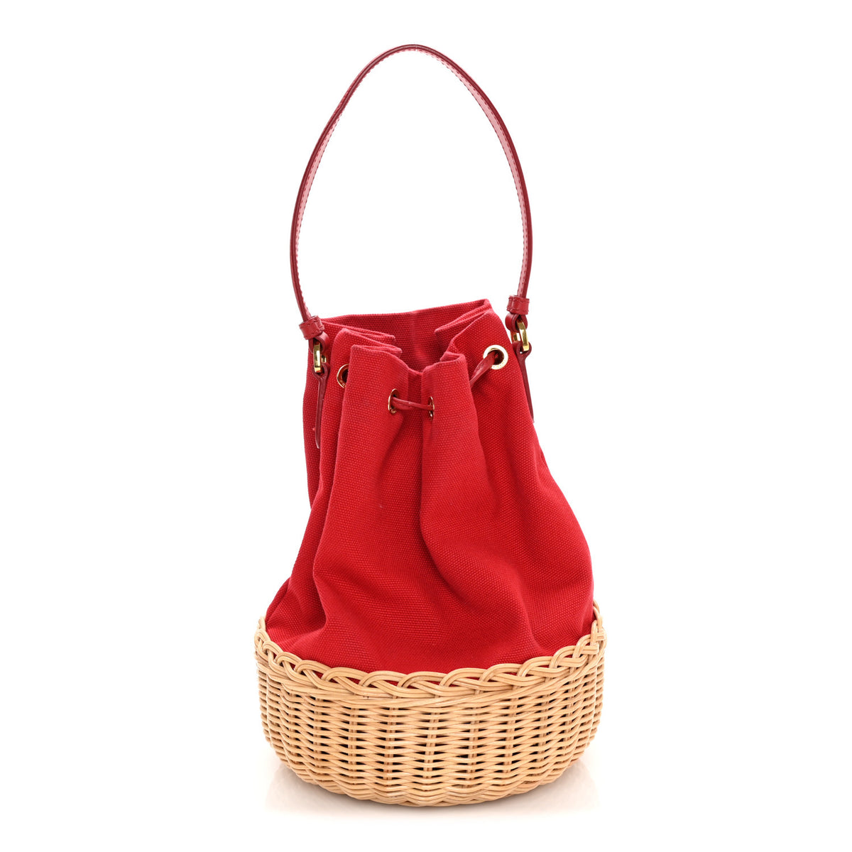 Wicker Canvas Bucket Bag Rosso