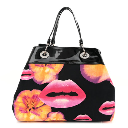 Christian Dior Patent Crystal Embellished Canvas Lips Print Tote Black Multicolor 2 of 26