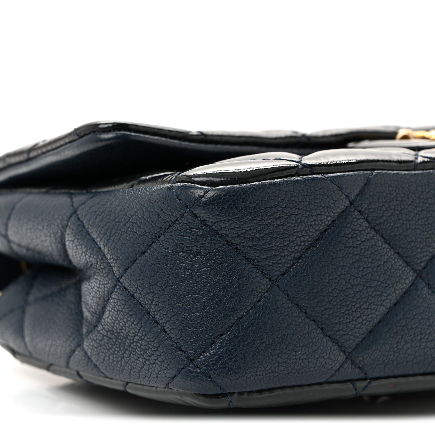 Patent Goatskin Quilted Medium CC Eyelet Flap Blue