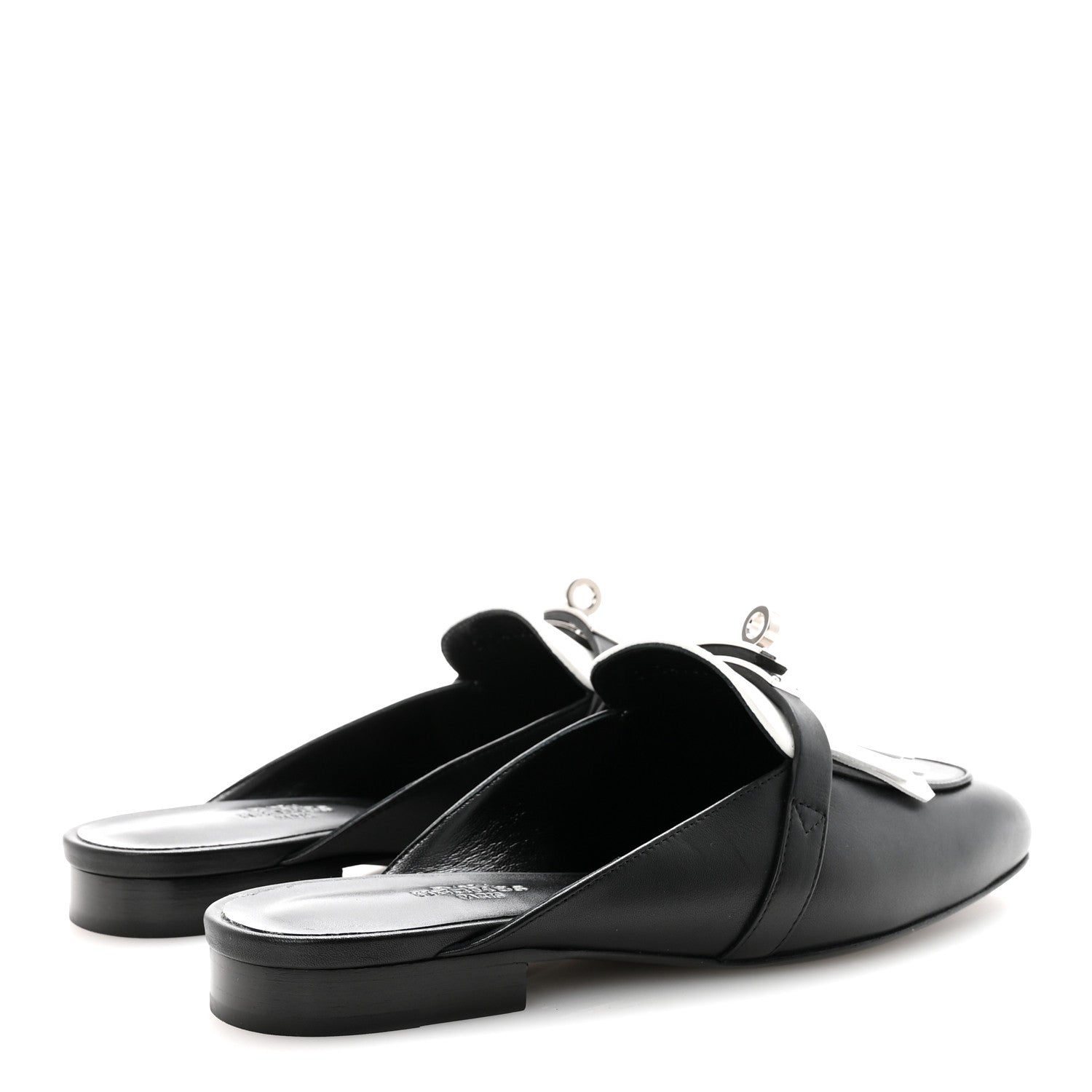 Hermes Calfskin Fringe Oz Mules 37 Black White 5 of 10