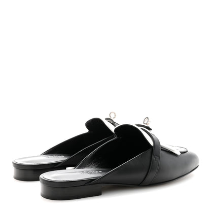 Hermes Calfskin Fringe Oz Mules 37 Black White 5 of 10