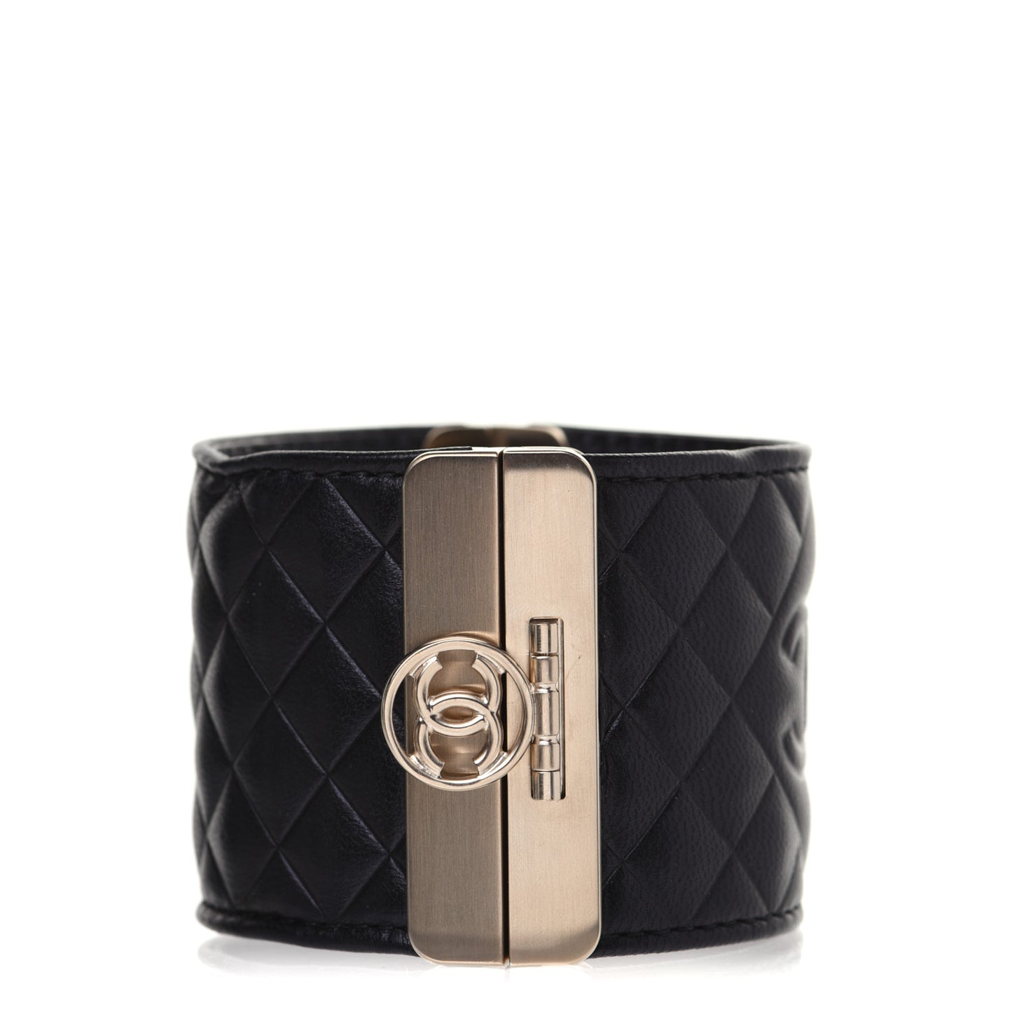 Calfskin Quilted CC Wide Cuff Black