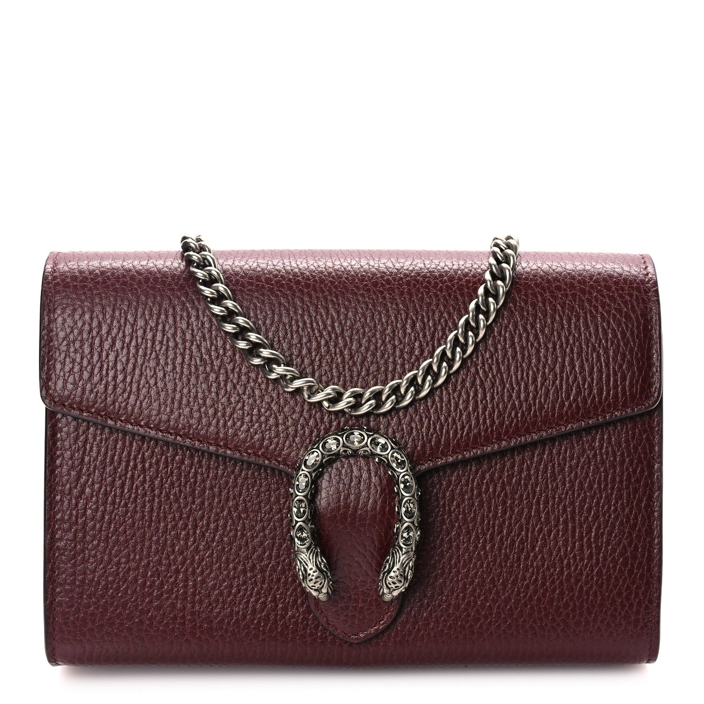 GUCCI Dollar Calfskin Crystal Mini Dionysus Chain Wallet Vintage Bordeaux