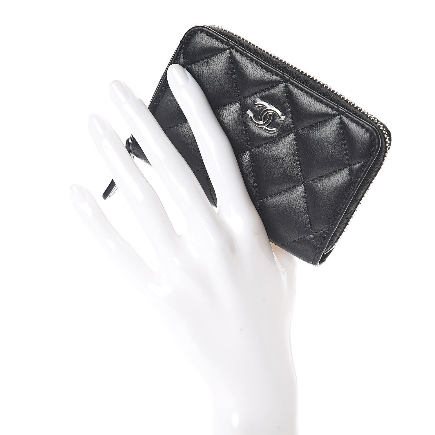 Chanel Lambskin Quilted Zip Coin Purse Black 2 of 7