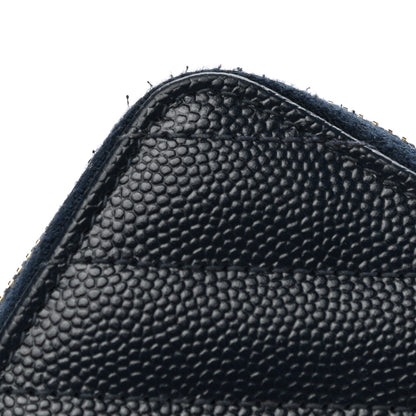 Saint Laurent Grain De Poudre Matelasse Chevron Monogram Compact Zip Around Wallet Deep Marine 10 of 12