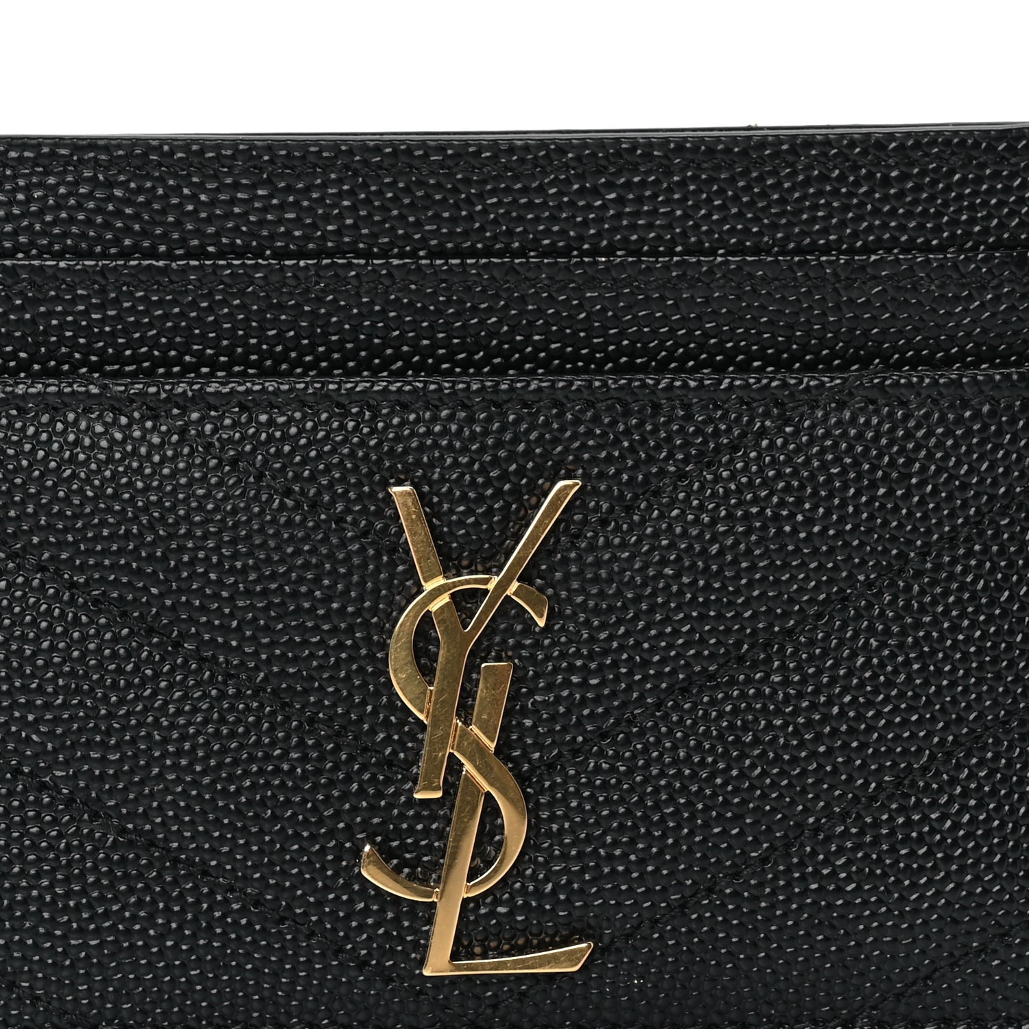 Saint Laurent Grain De Poudre Matelasse Chevron Monogram Credit Card Case Black 2 of 7