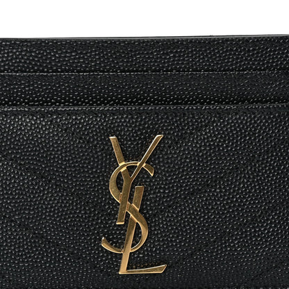 Saint Laurent Grain De Poudre Matelasse Chevron Monogram Credit Card Case Black 2 of 7