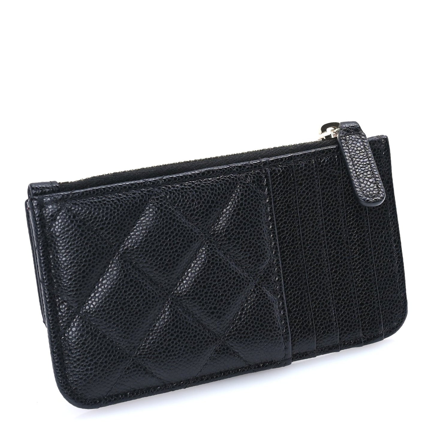 Caviar Quilted Flap Zip Card Holder Black