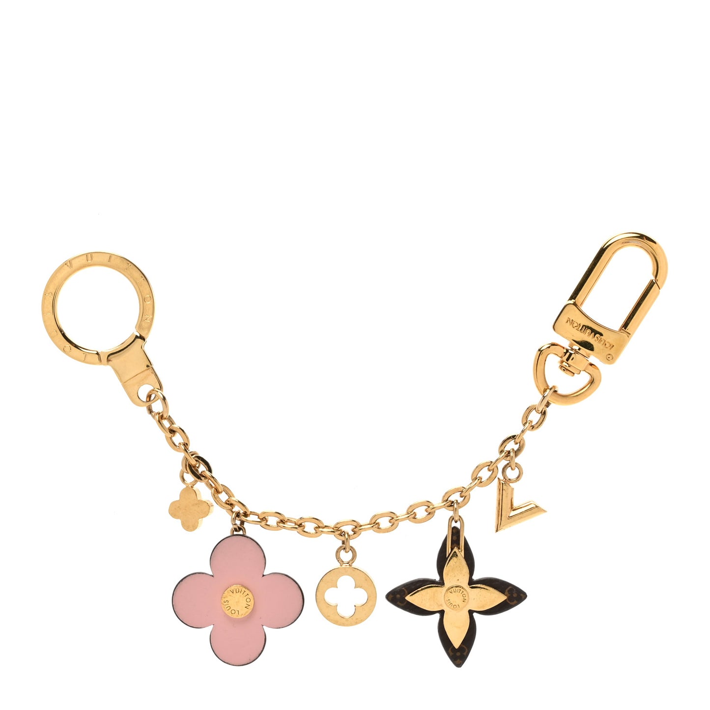 Brass Monogram Blooming Flowers Bag Charm Key Holder Rose Ballerine