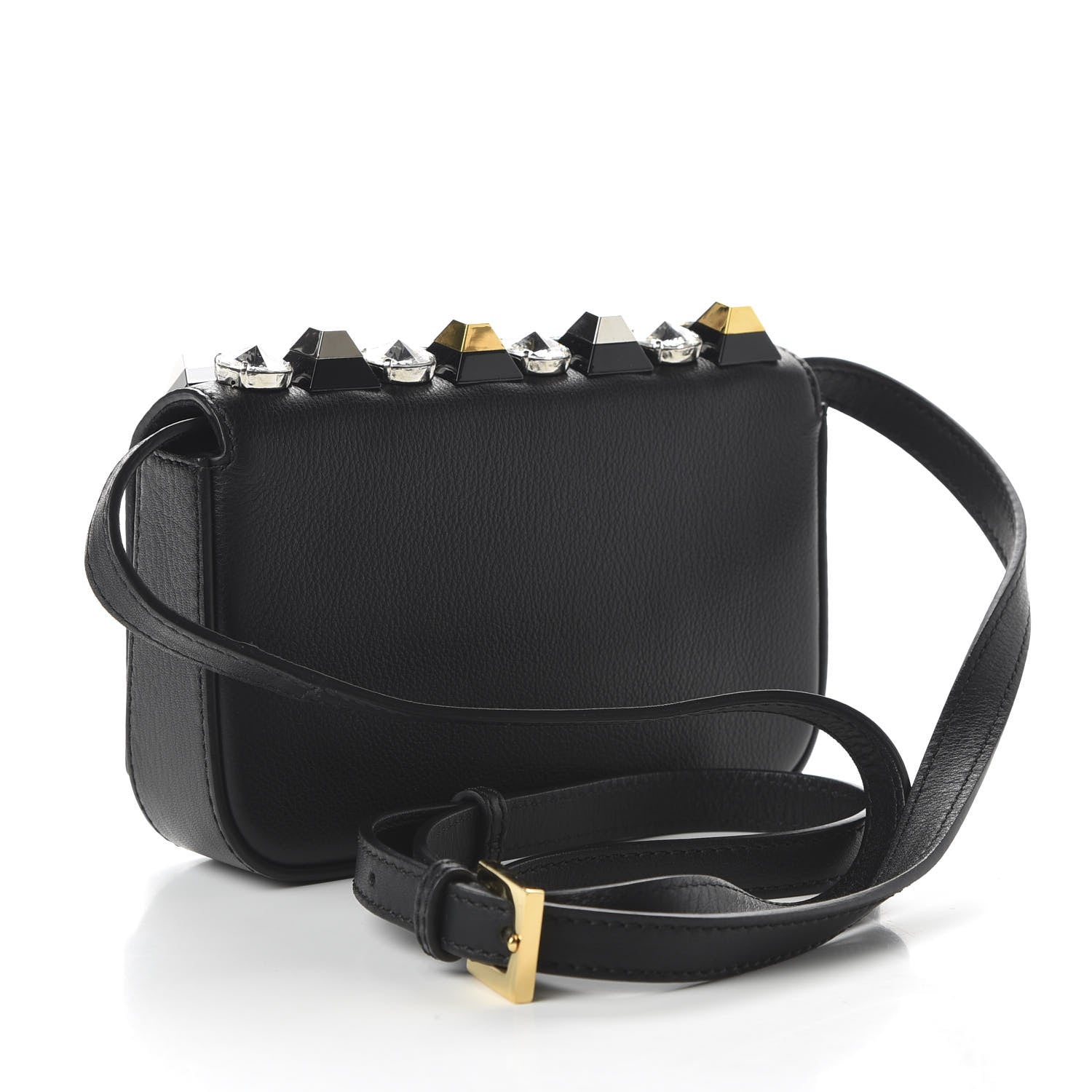 Fendi Vitello Dolce Crystal Studded Mini 3Baguette Shoulder Bag Black Gold 3 of 9