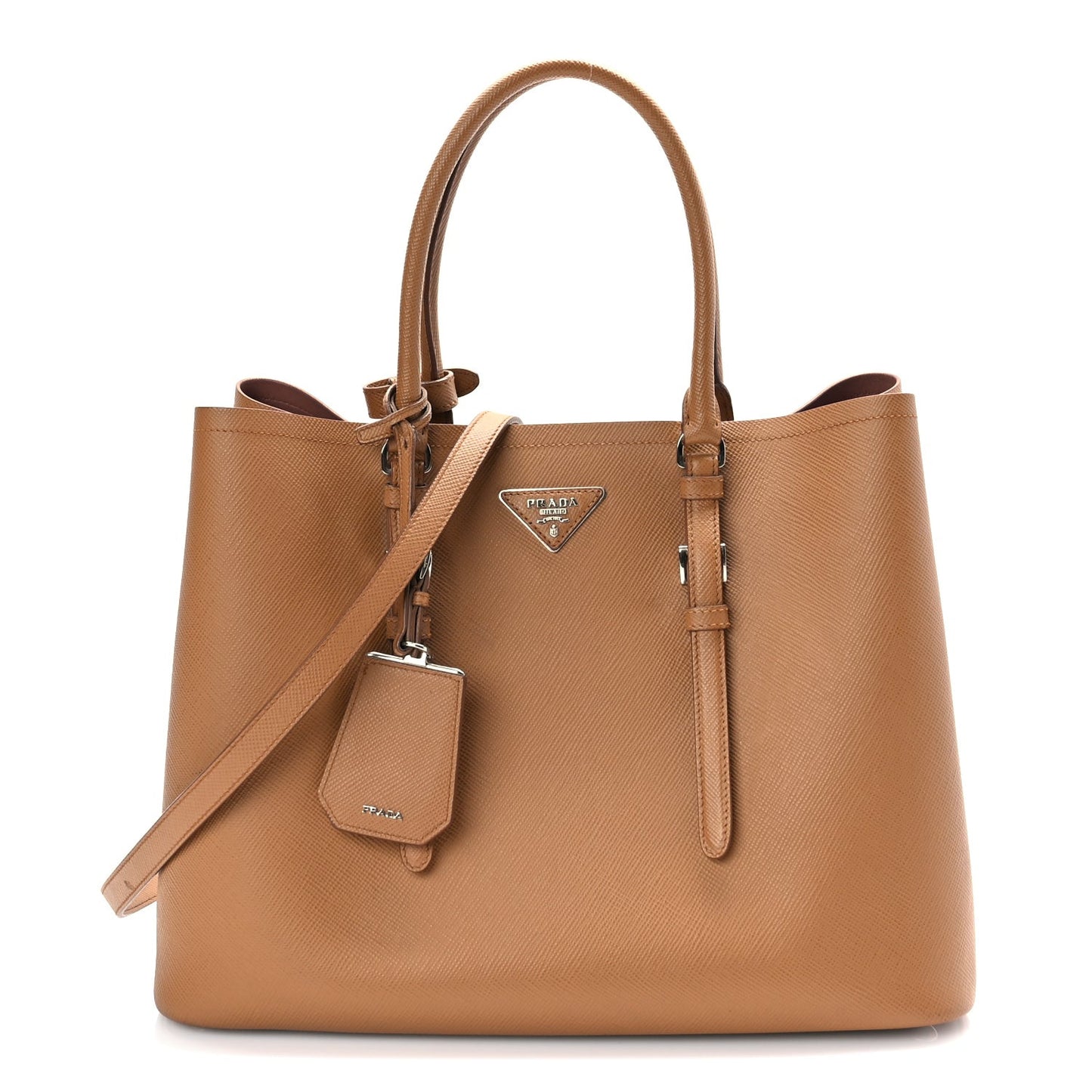 Saffiano Cuir Large Double Bag Caramel Fuoco