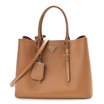 Prada Saffiano Cuir Large Double Bag Caramel Fuoco 1 of 8