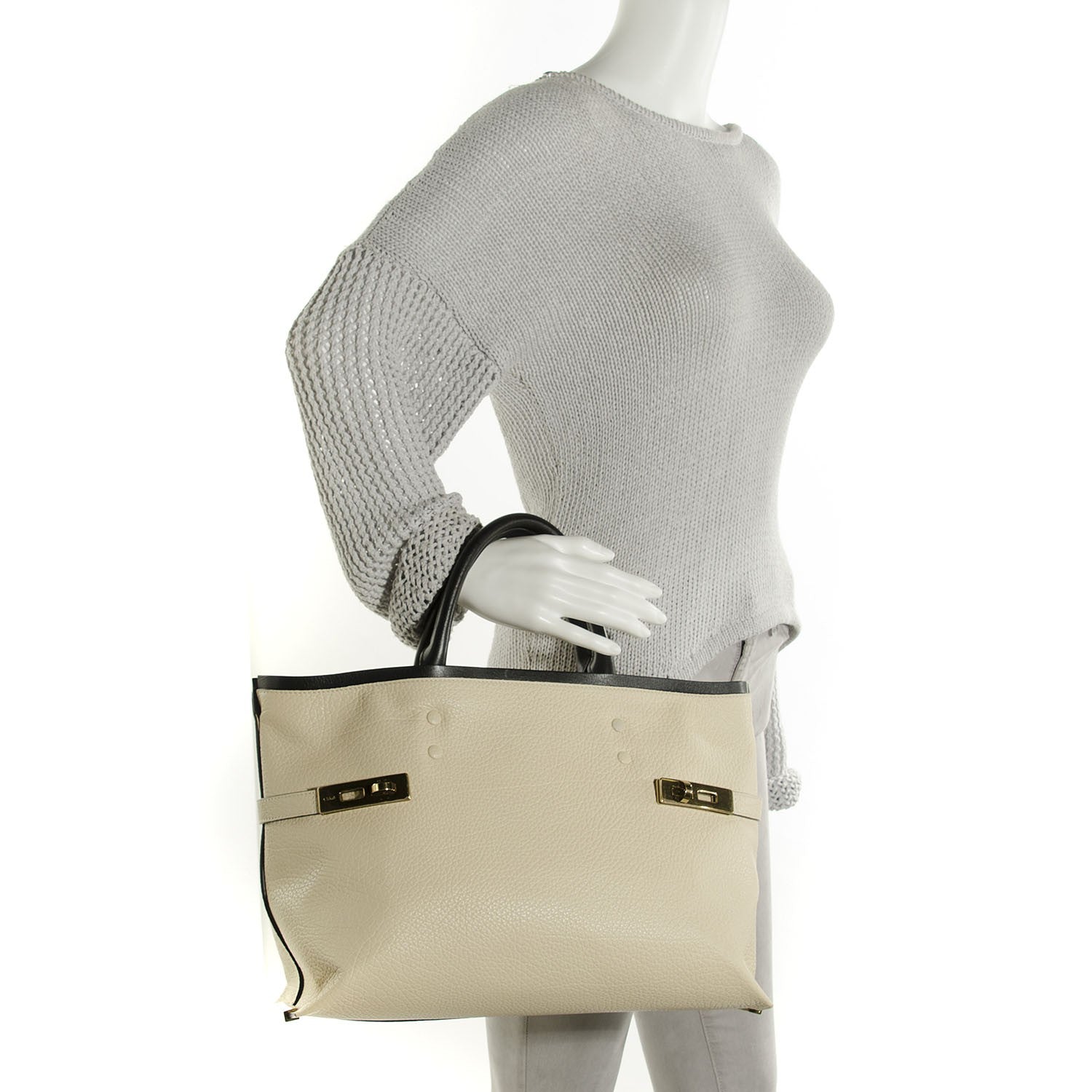 Chloe Grained Leather Large Charlotte Tote Huskey White 2 of 7