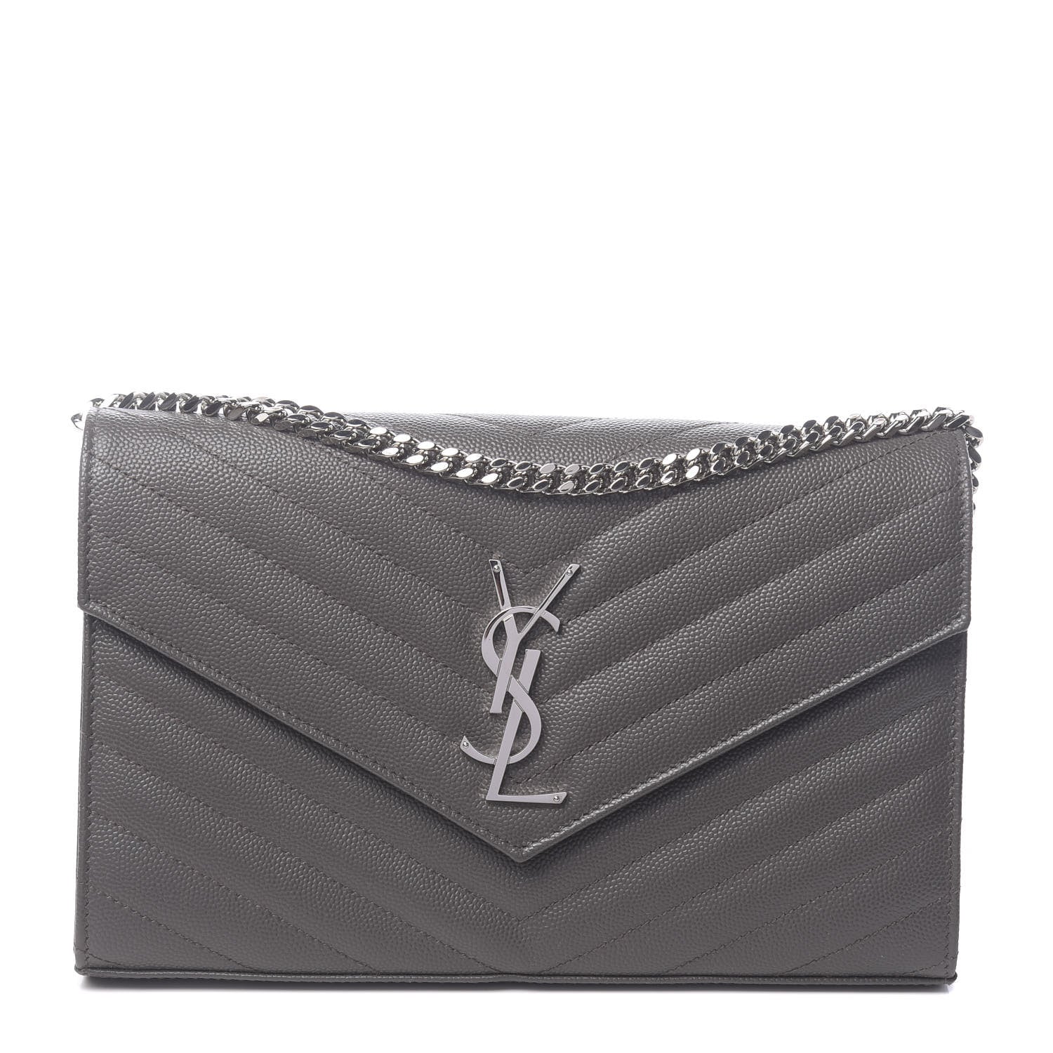 Saint Laurent Grain De Poudre Matelasse Chevron Monogram Chain Wallet Earth 1 of 9