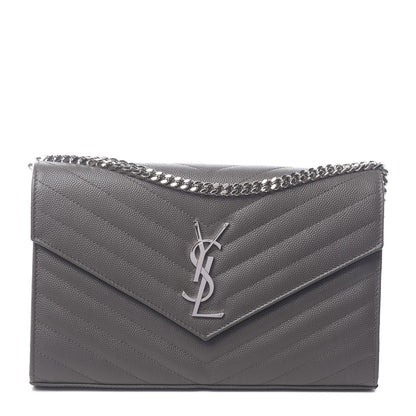Saint Laurent Grain De Poudre Matelasse Chevron Monogram Chain Wallet Earth 1 of 9