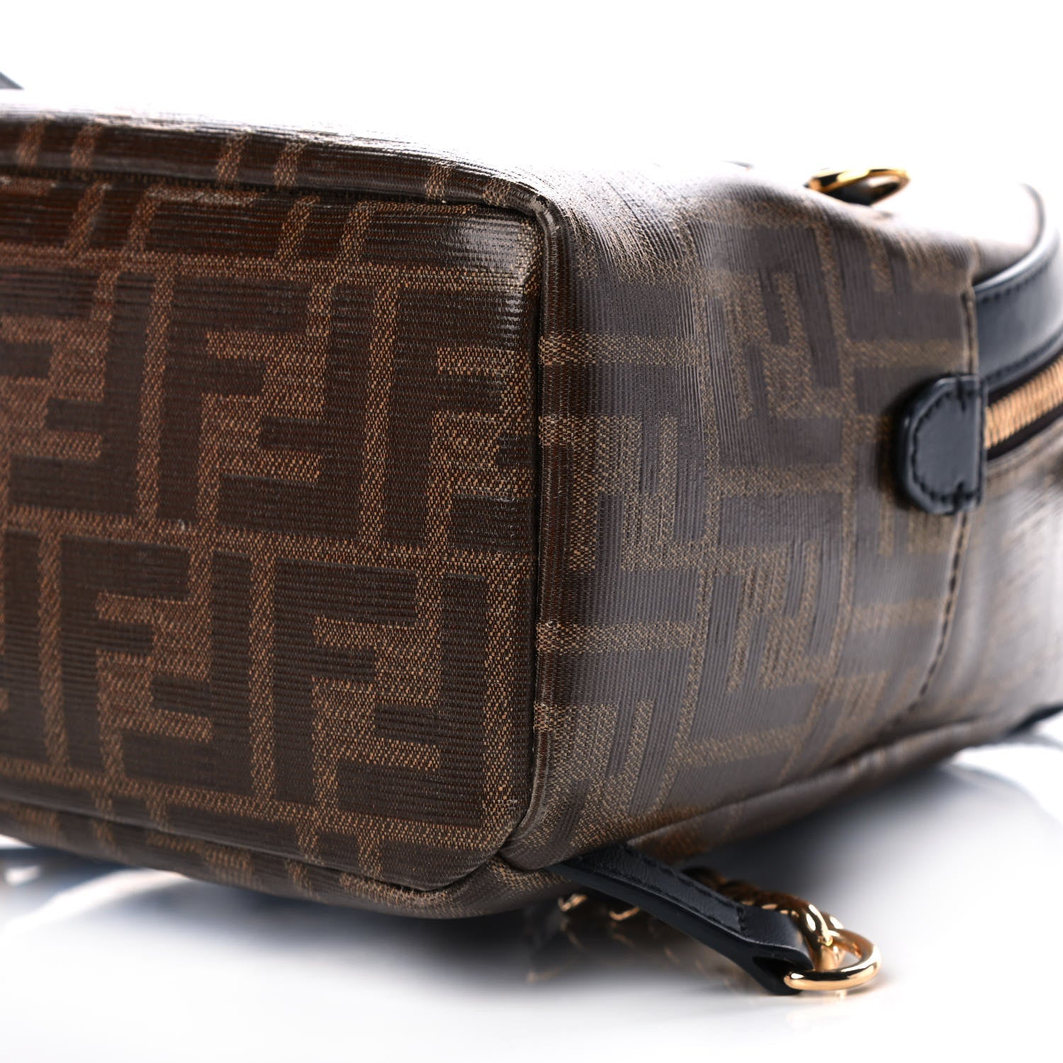 Fendi Glazed Fabric Vitello Century FF 1974 Stamp Patch Mini Backpack Mogano Panna Black 10 of 11