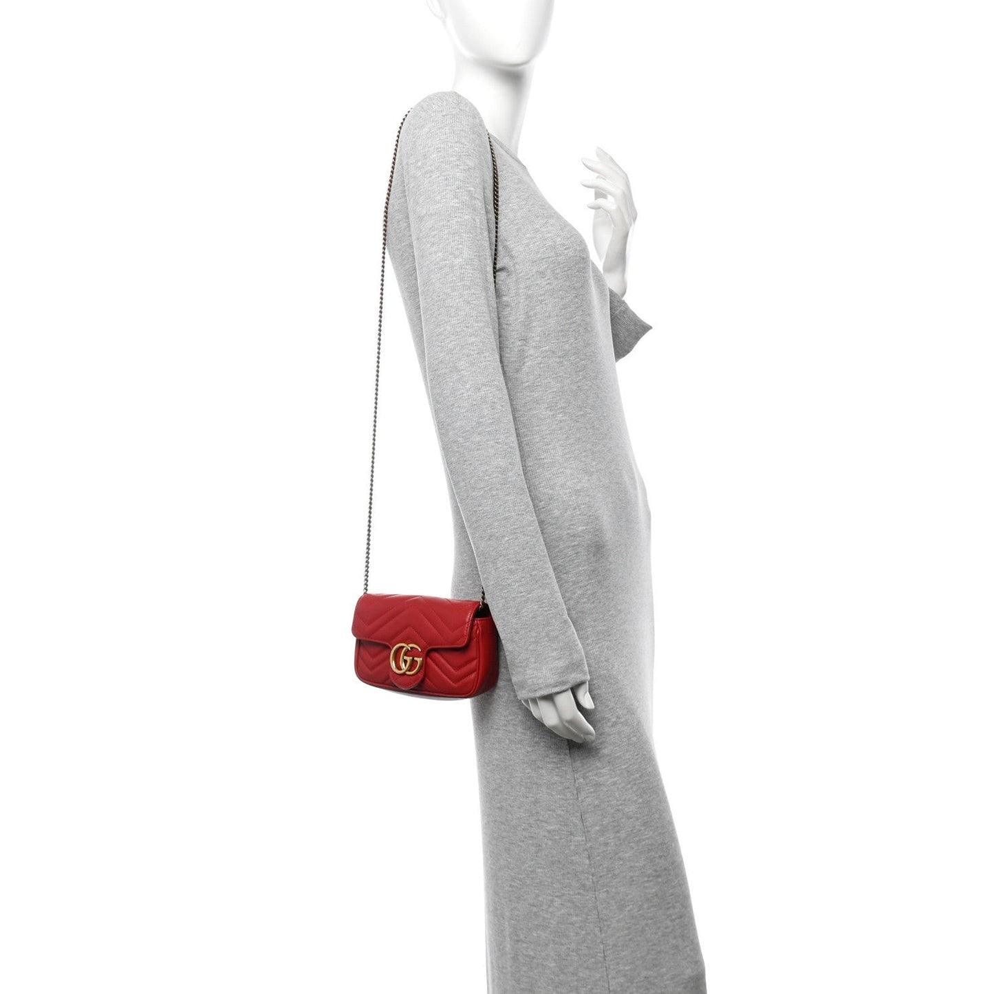 Calfskin Matelasse Super Mini GG Marmont Shoulder Bag Hibiscus Red