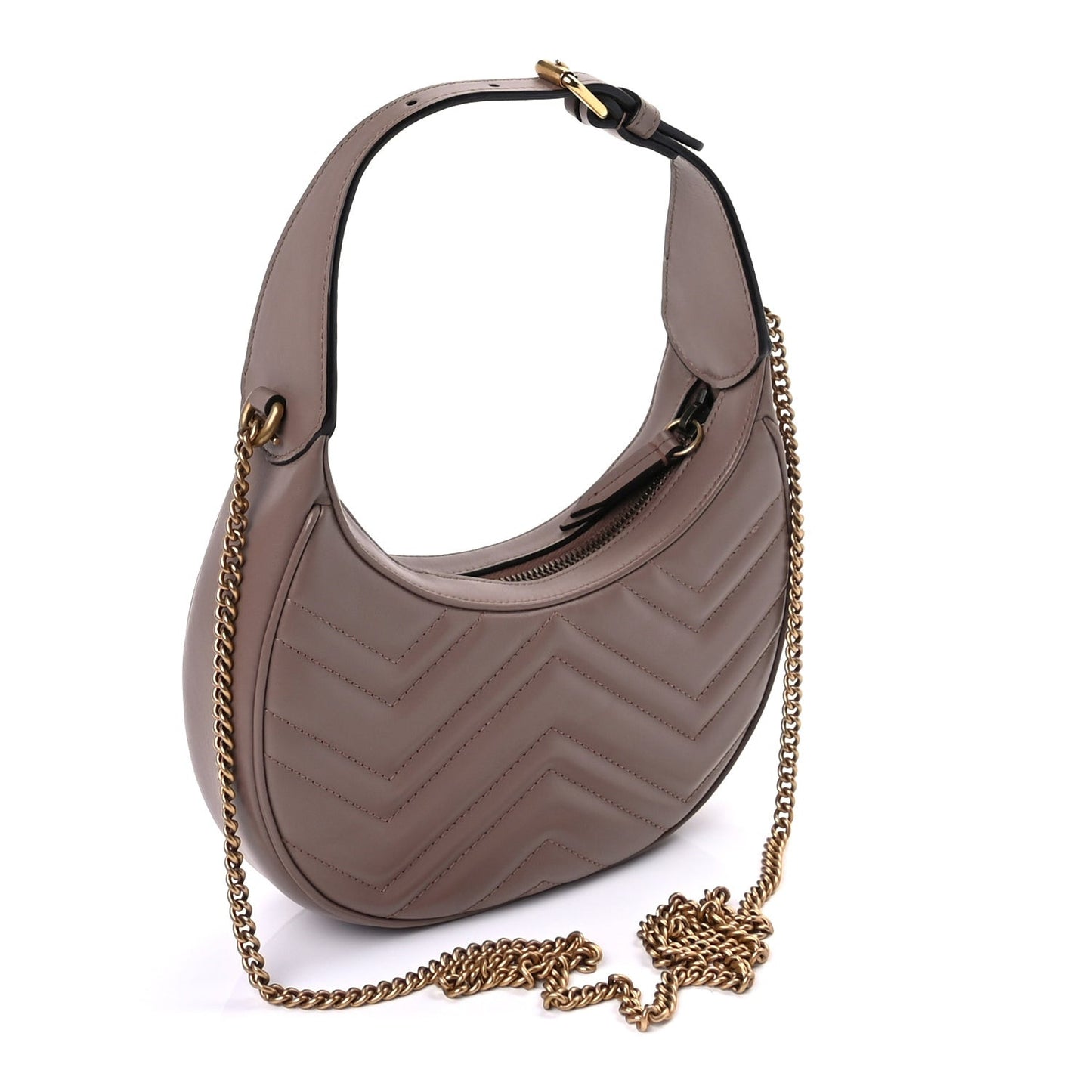 Calfskin Matelasse Chevron Mini GG Marmont Half Moon Hobo Porcelain Rose