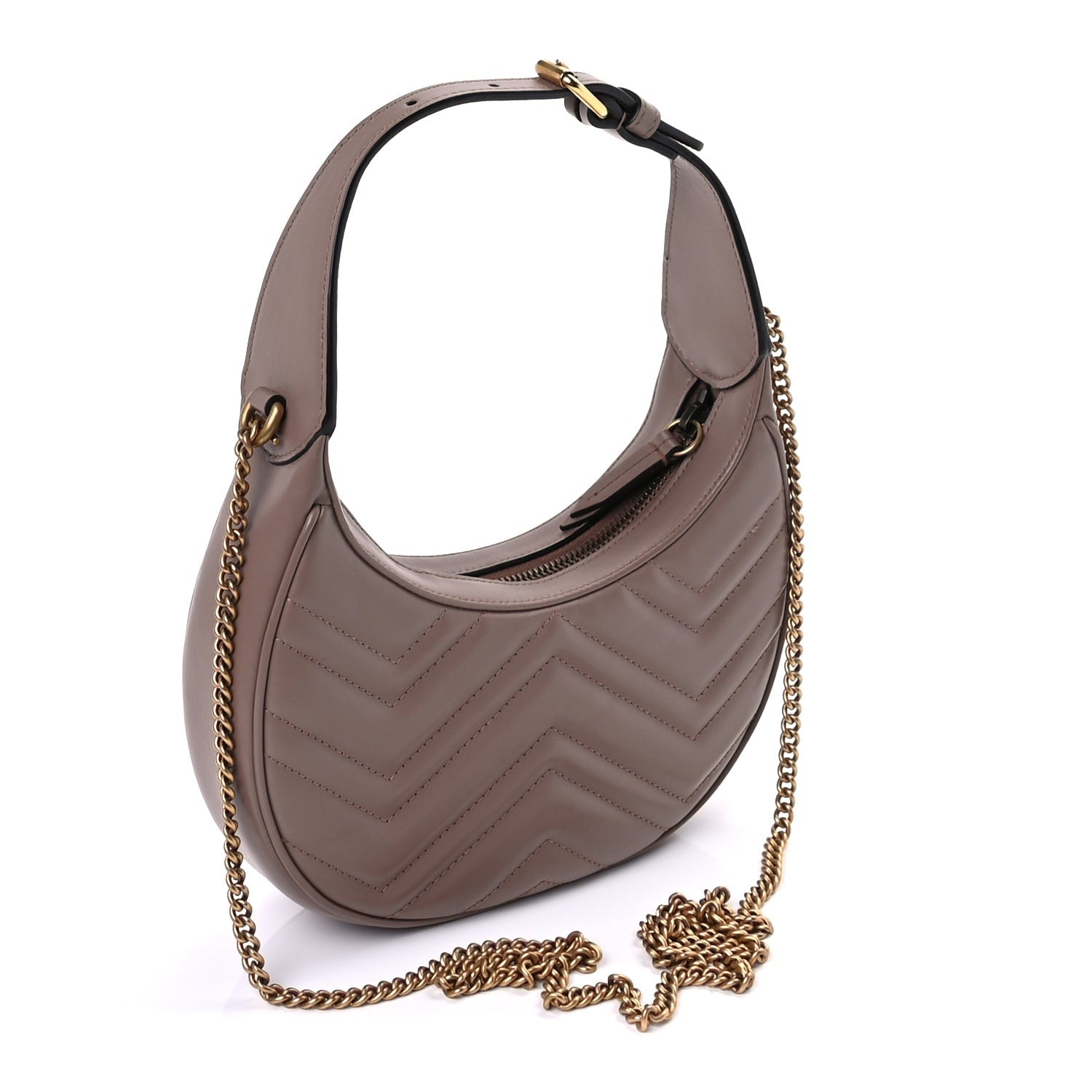 Gucci Calfskin Matelasse Chevron Mini GG Marmont Half Moon Hobo Porcelain Rose 2 of 8