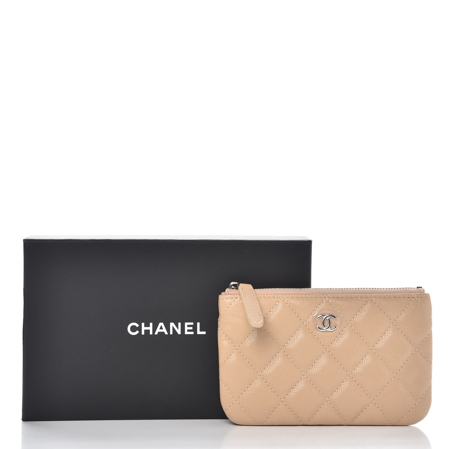 Caviar Quilted Small Cosmetic Case Beige