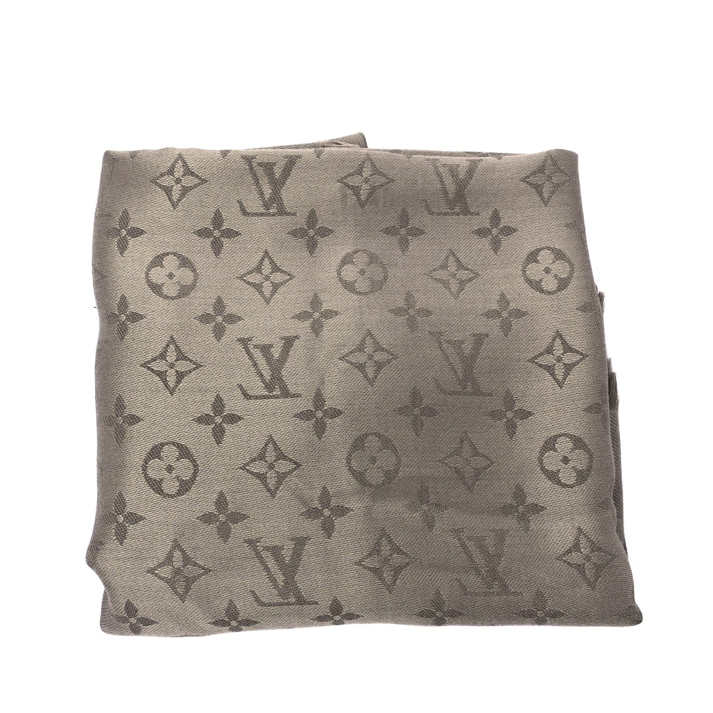 Silk Wool Monogram Shine Classic Shawl Taupe