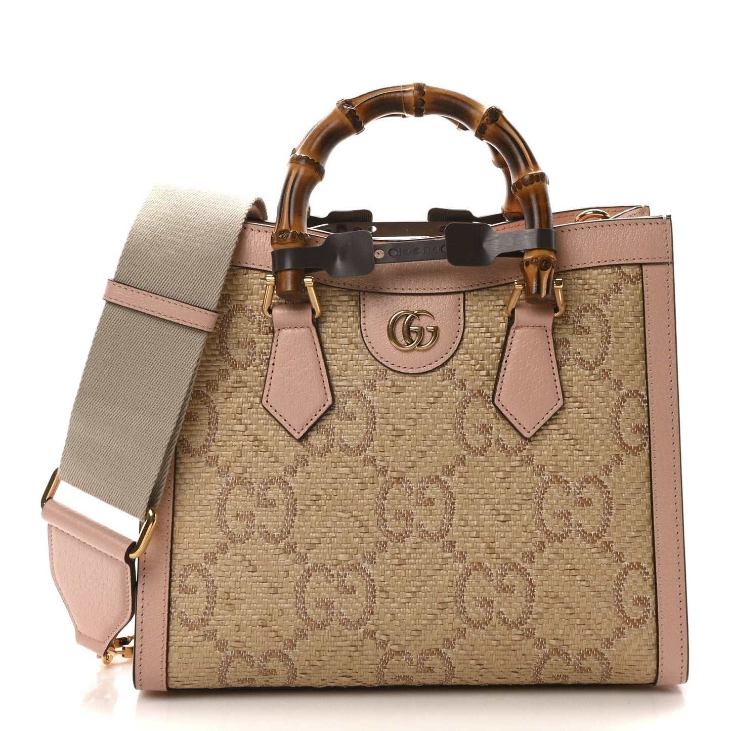 Raffia Textured Dollar Calfskin GG Monogram Small Diana Tote Bag Wild Rose Fuxia Fluo