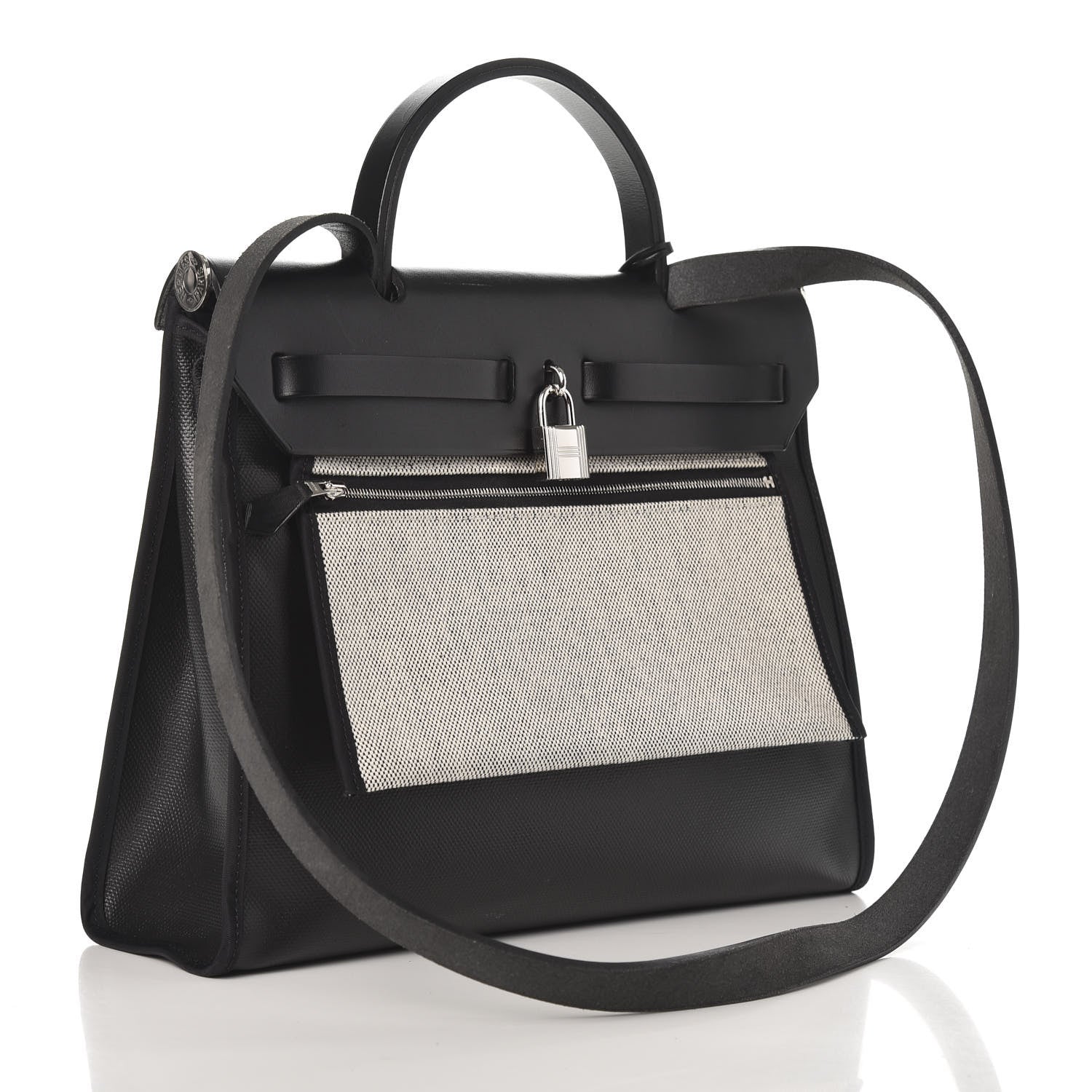 Hermes Toile H Berline Vache Hunter Herbag Zip PM 31 Black Ecru 3 of 12