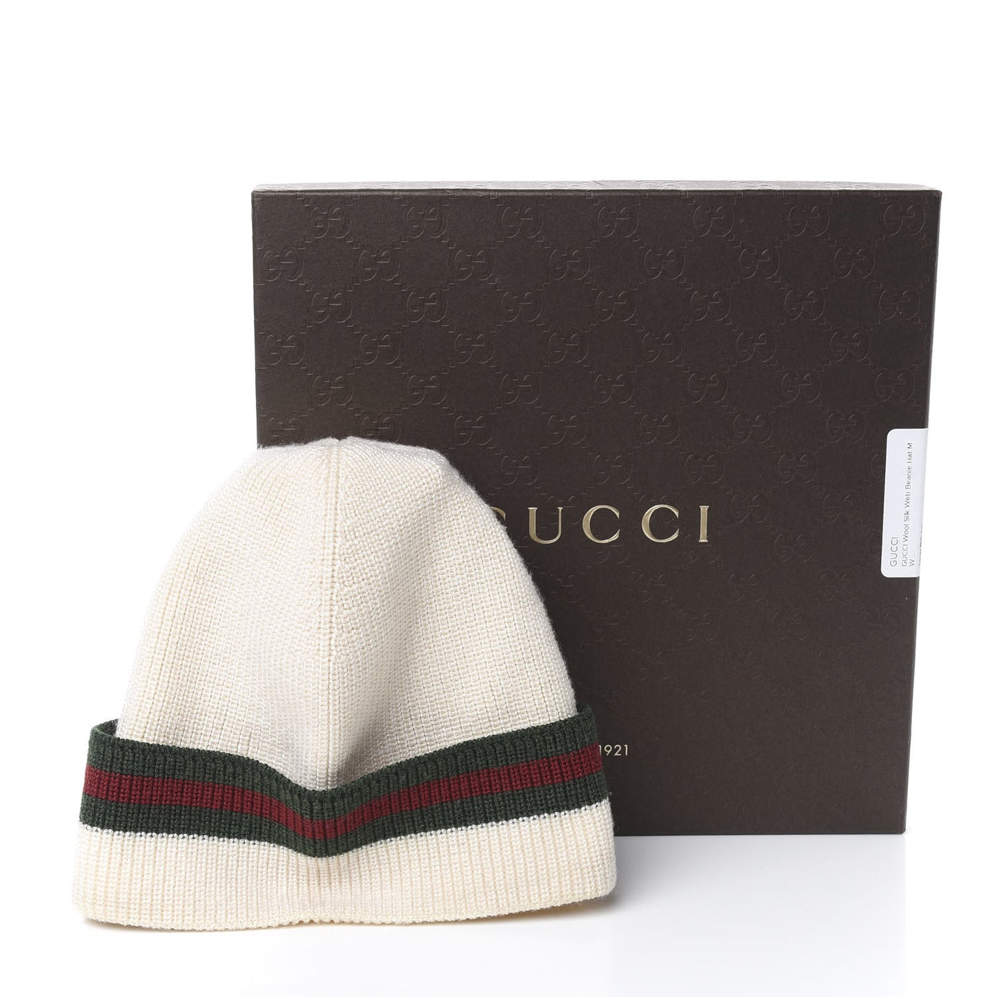 Wool Silk Web Beanie Hat M White