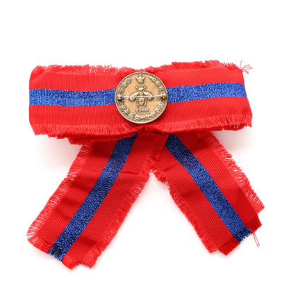 Gucci Grosgrain Pearl Crystal Bow Brooch Blue Red 2 of 4