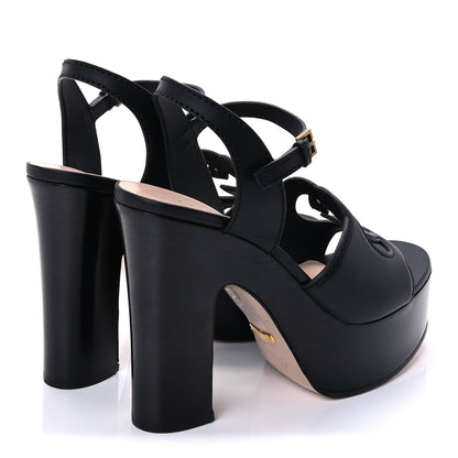 Gucci Cosmos Softy Calfskin Wooden Interlocking G Cut-Out 30/120mm Platform Sandals 38  Black 4 of 9