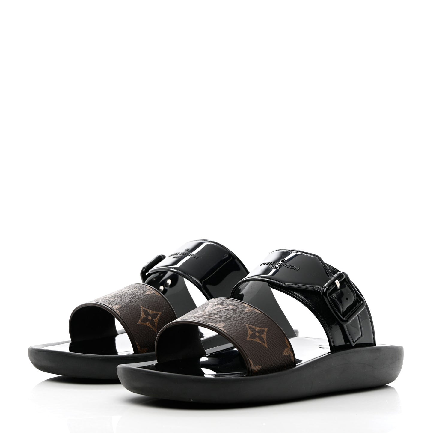 Monogram Sunbath Flat Mule Sandals 38 Black