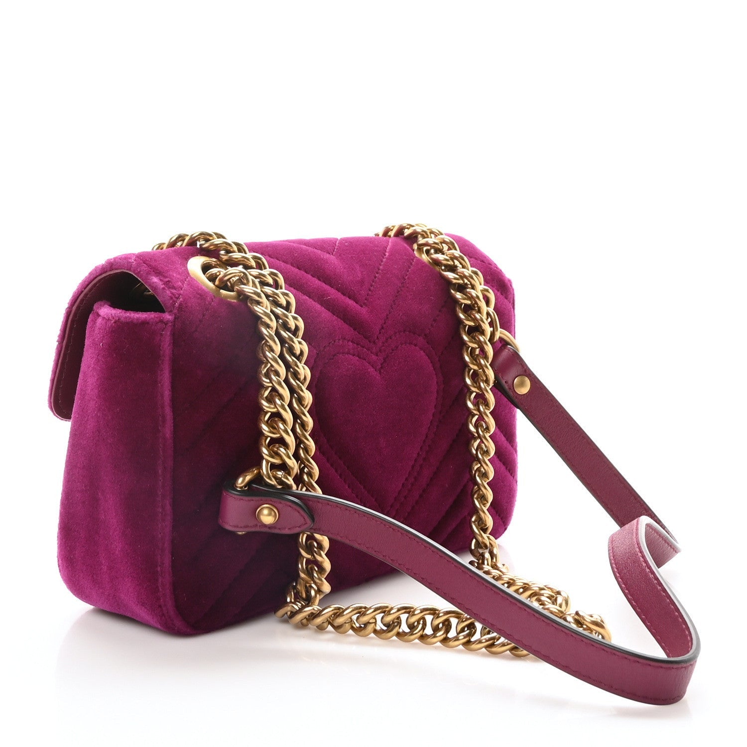 Gucci Velvet Matelasse Small GG Marmont Shoulder Bag Fuchsia Violet Cyclamen 3 of 7