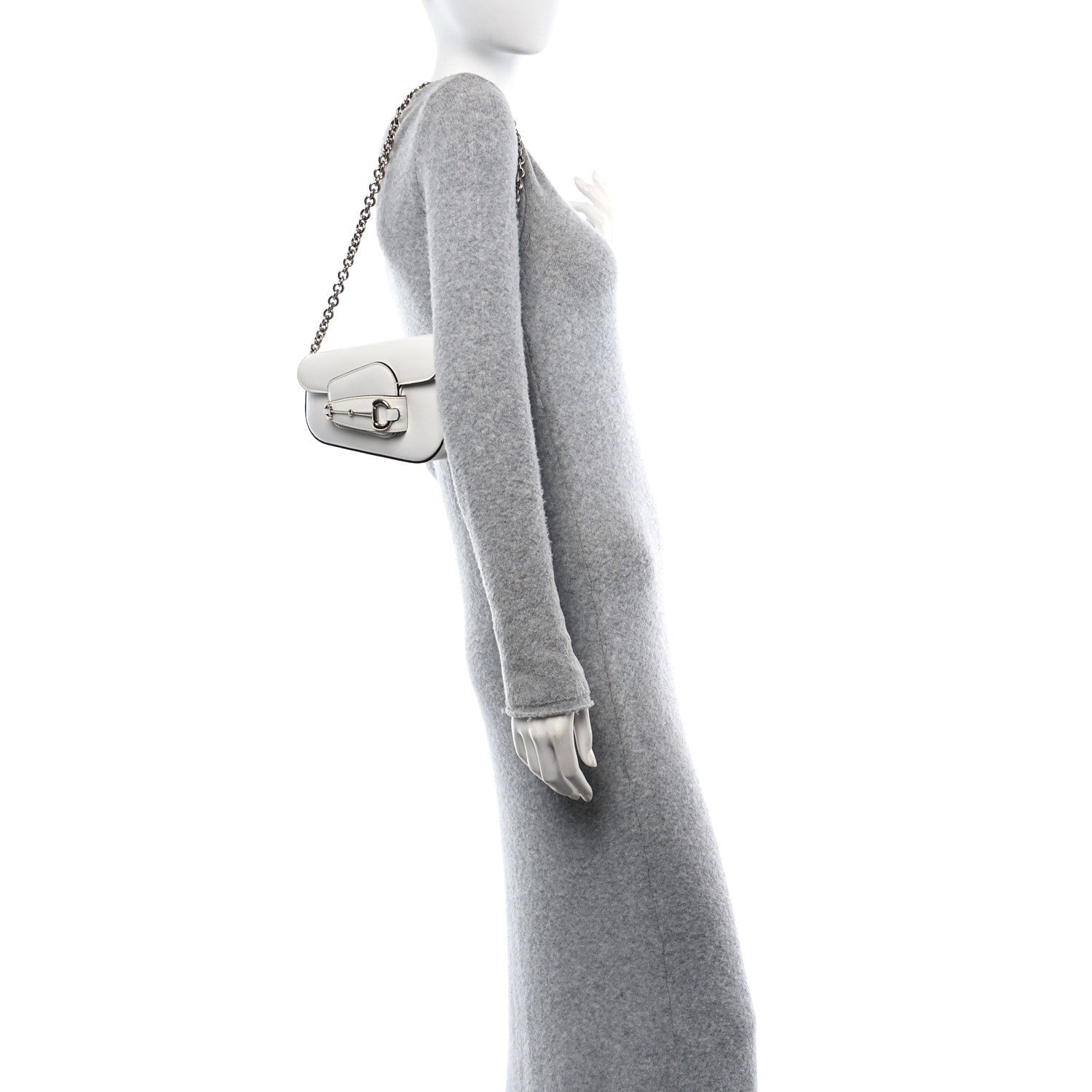 Gucci Calfskin Mini Horsebit 1955 Asymmetric Shoulder Bag Great White 2 of 7