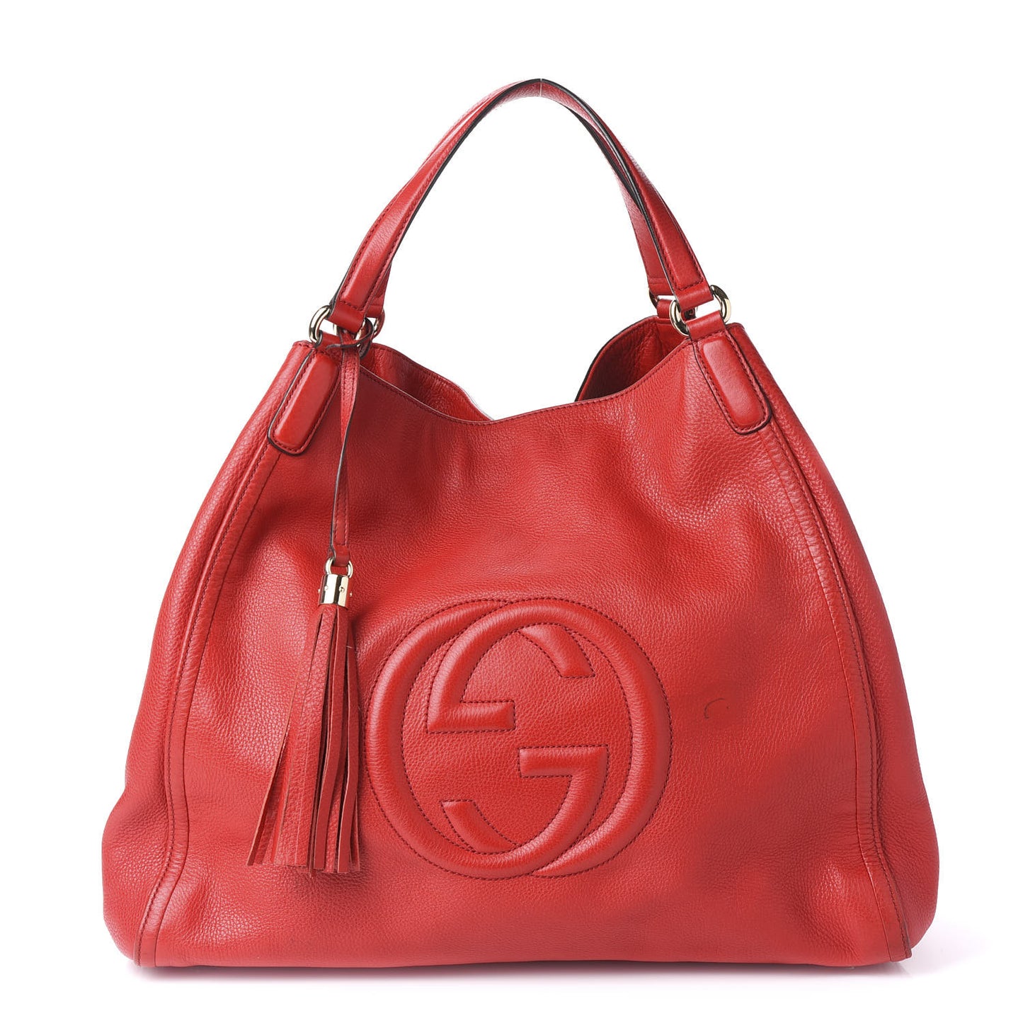 Pebbled Calfskin Large Soho Shoulder Bag Red