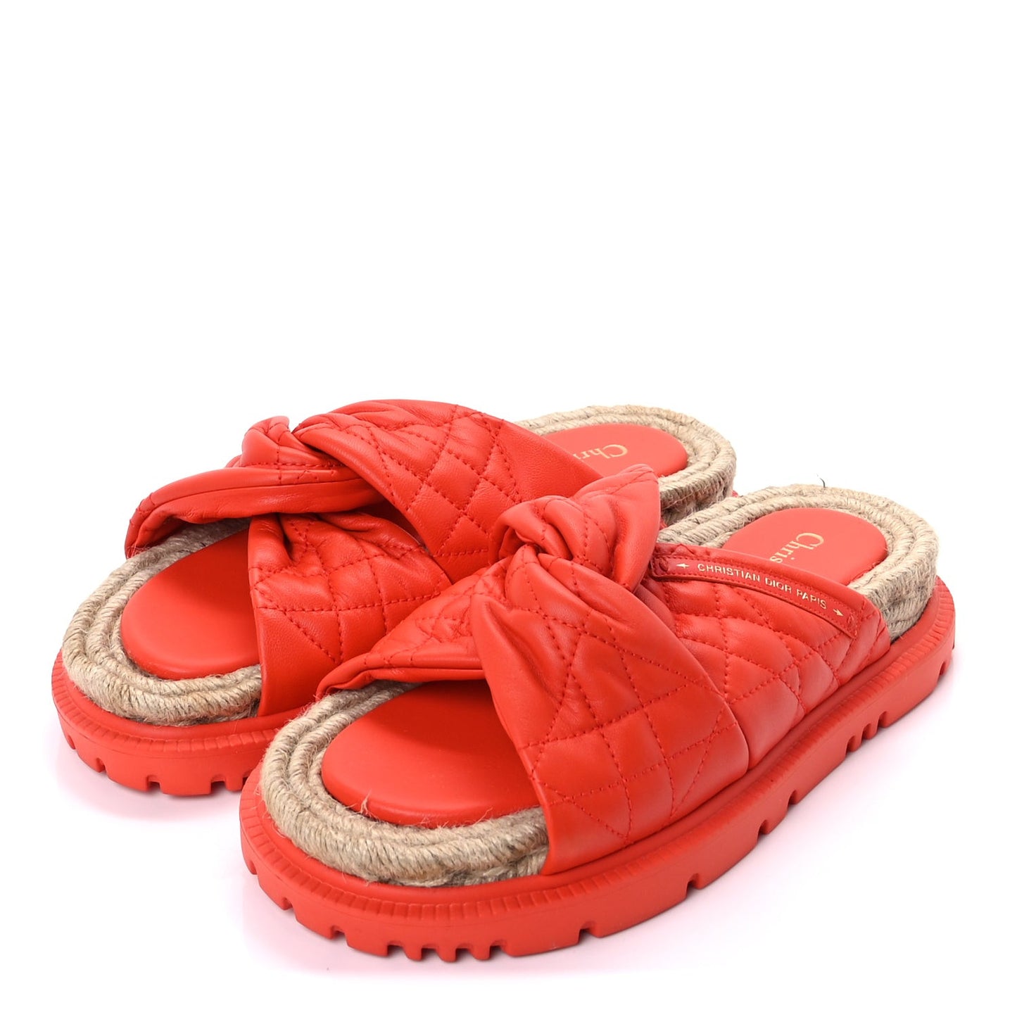 Calfskin Cannage Dtwist Espadrille Platform Sandals 37  Orange