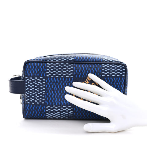 Damier Heritage Locker Dopp Kit Blue