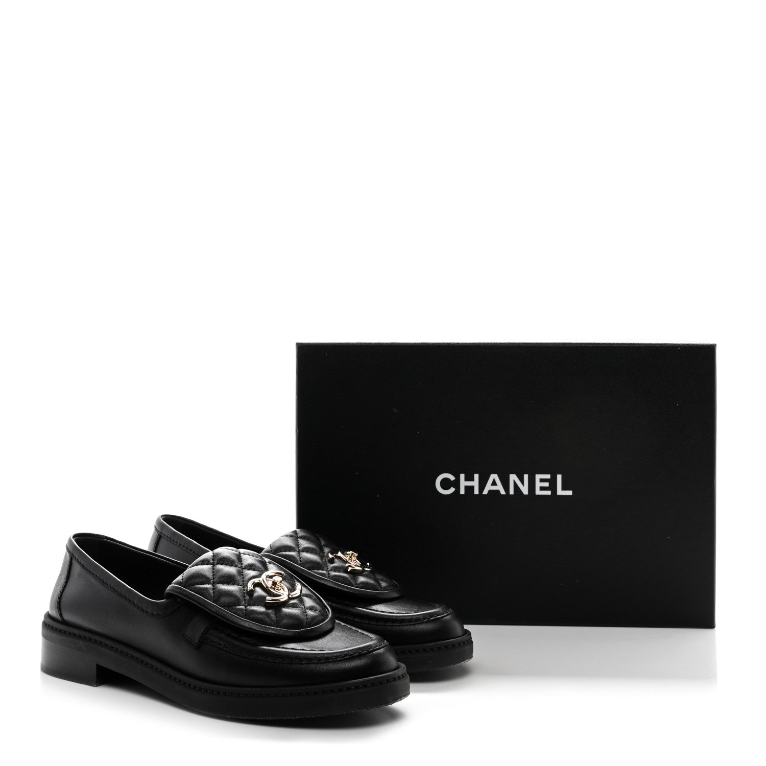 Chanel Lambskin Quilted CC Turnlock Loafers 37 Black 12 of 12