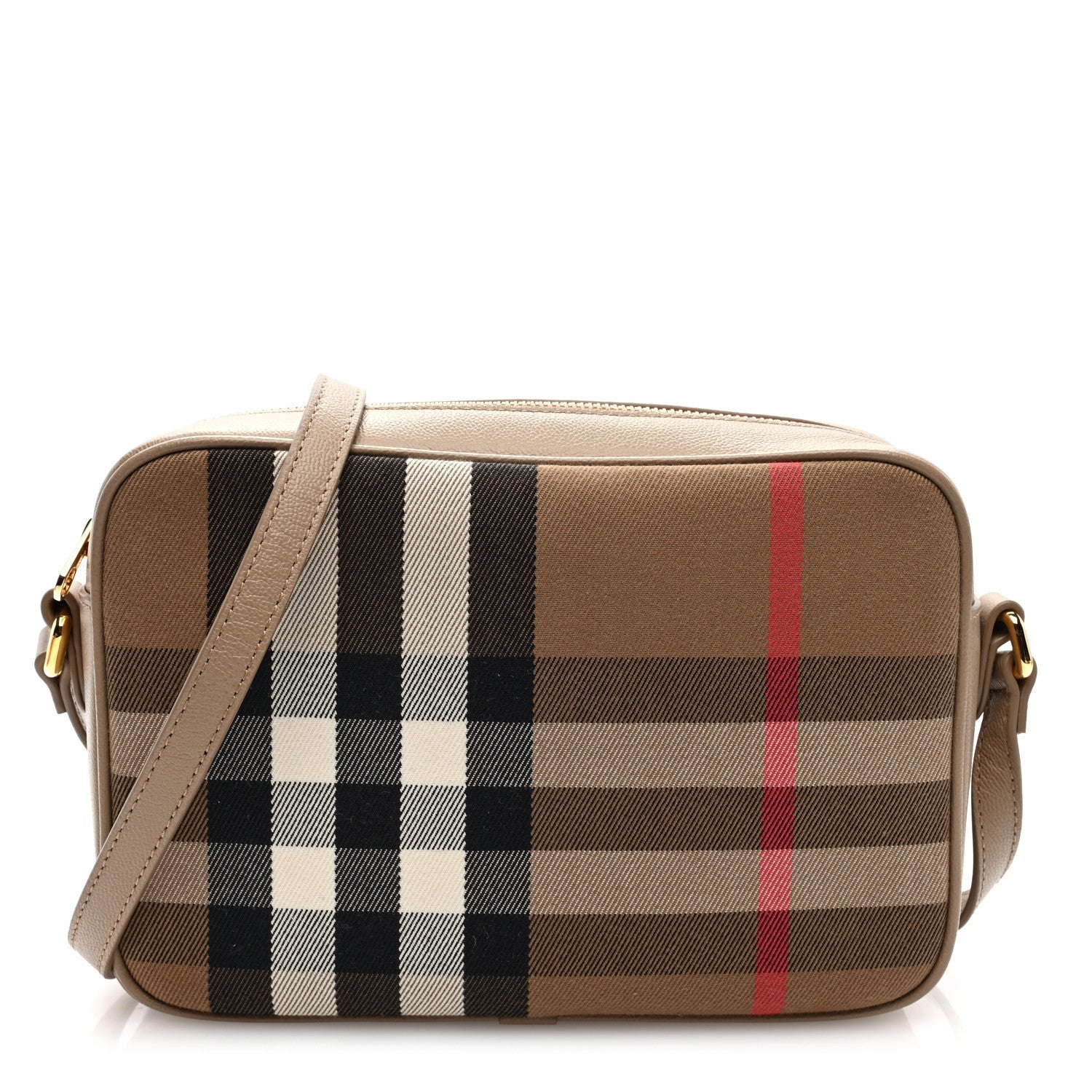 Burberry Calfskin House Check Medium Camera Bag Chestnut Beige 1 of 7