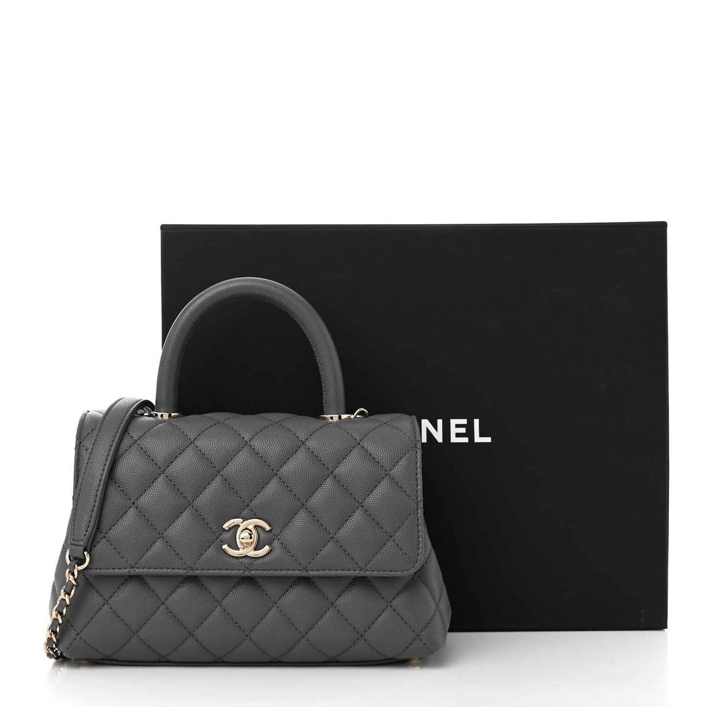 Caviar Quilted Mini Coco Handle Flap Grey